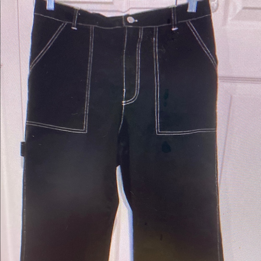 🐸🐸 Wild Fable Black Wide-Leg Cropped. Carpenter Pants with White Stitching